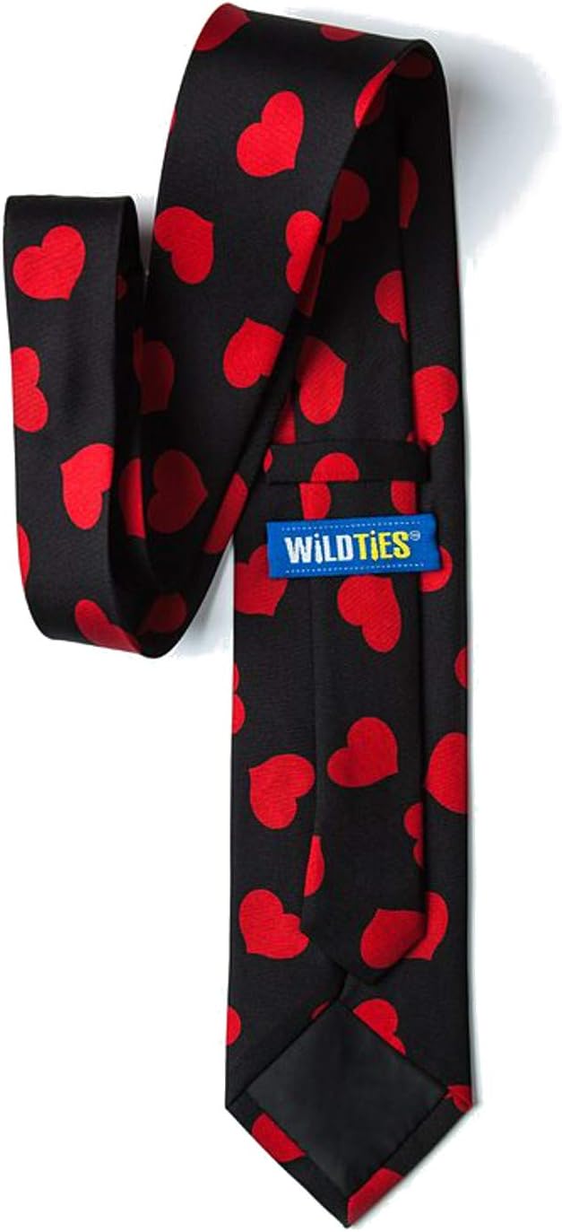 Men's Black With Red Hearts Valentine's Day Necktie Tie Neckwear