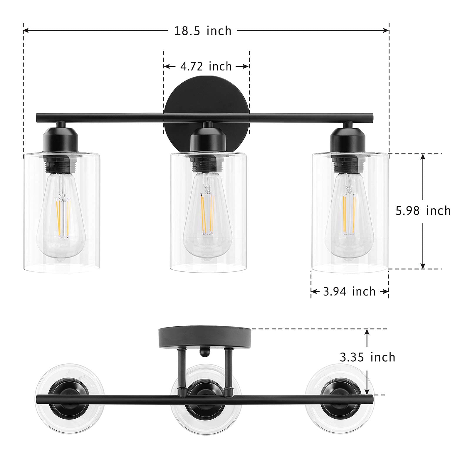 Espird Black Bathroom Light Fixtures 3Light Bathroom Vanity Lights