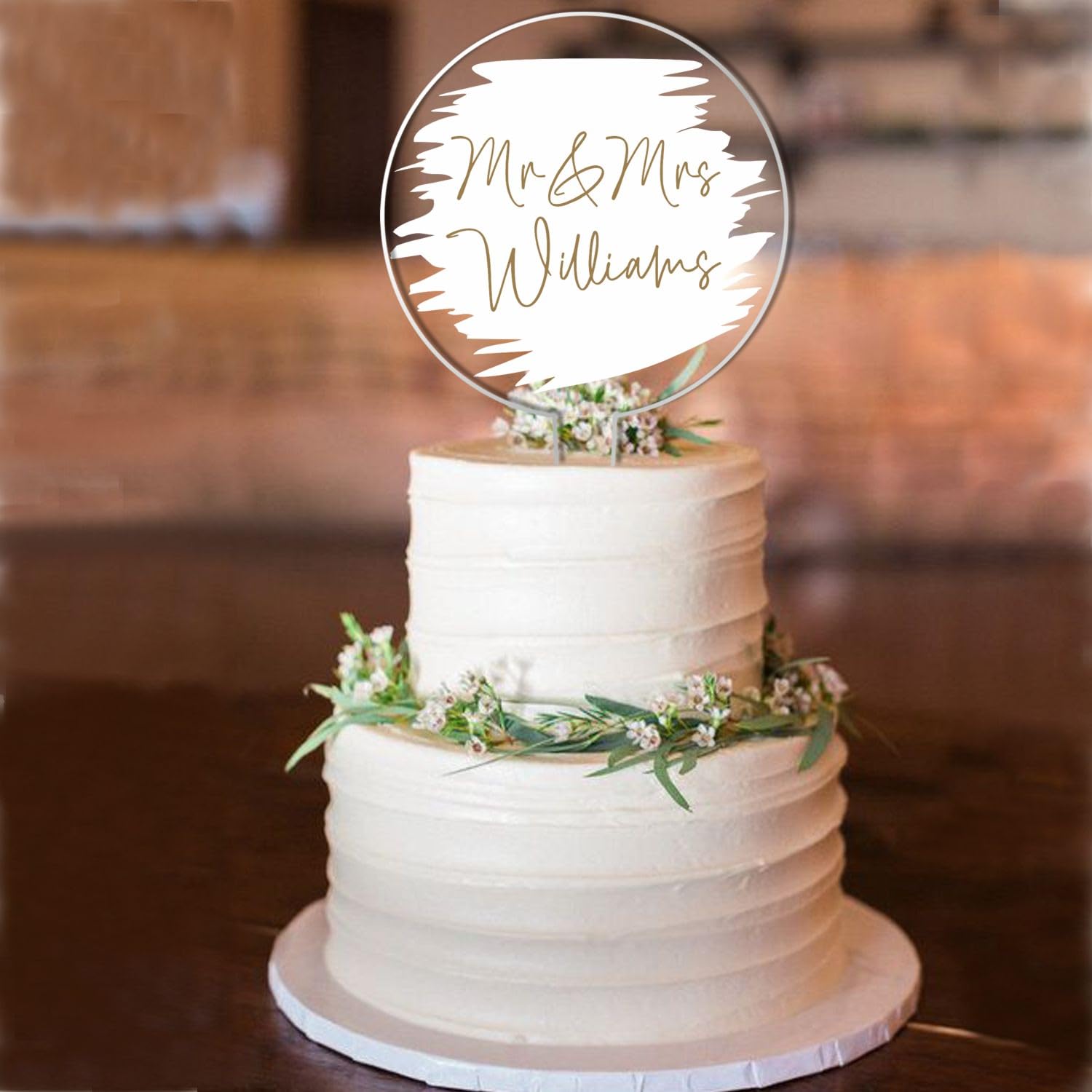 Personalised Wedding Acrylic Cake Topper for Weddings Anniversaries – Custom Mr & Mr, Mr & Mrs, or Mrs & Mrs Keepsake with Surname in 8 Pastel Colours for All Couples (White)
