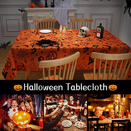 Caromio Halloween Tablecloth, Spider Web And Pumpkin Table Cloth, Bat Cobweb And Ghost Waterproof Tablecloths, Halloween Table Decorations, Rectangle 60 X 84 Inch #TOP5