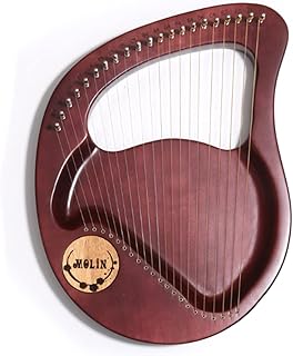Lyre Harp,Greek Violin,21 String Mahogany Lyre Instrument,Harp with Tuning Wrench,for Beginner Music Lovers,Fuchsia