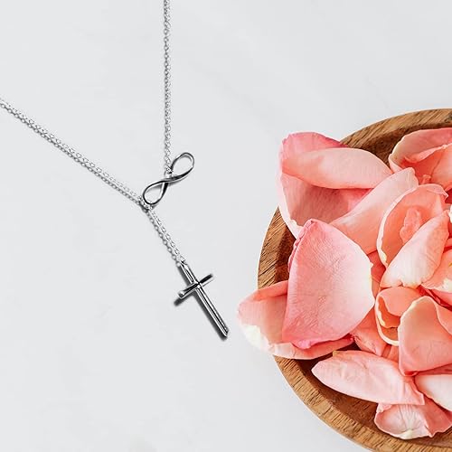 Miniatura 5 de Infinity Cross Lariat Necklace 925 Sterling Silver 18" - Catholic Faith Christian Necklaces Religious Statement Jewelry - Engagement, Wedding,