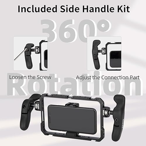 Miniatura 4 de Nitze Jaula para teléfono inteligente con asas laterales, kit de jaula universal de aluminio para teléfono inteligente, aparejo de video para