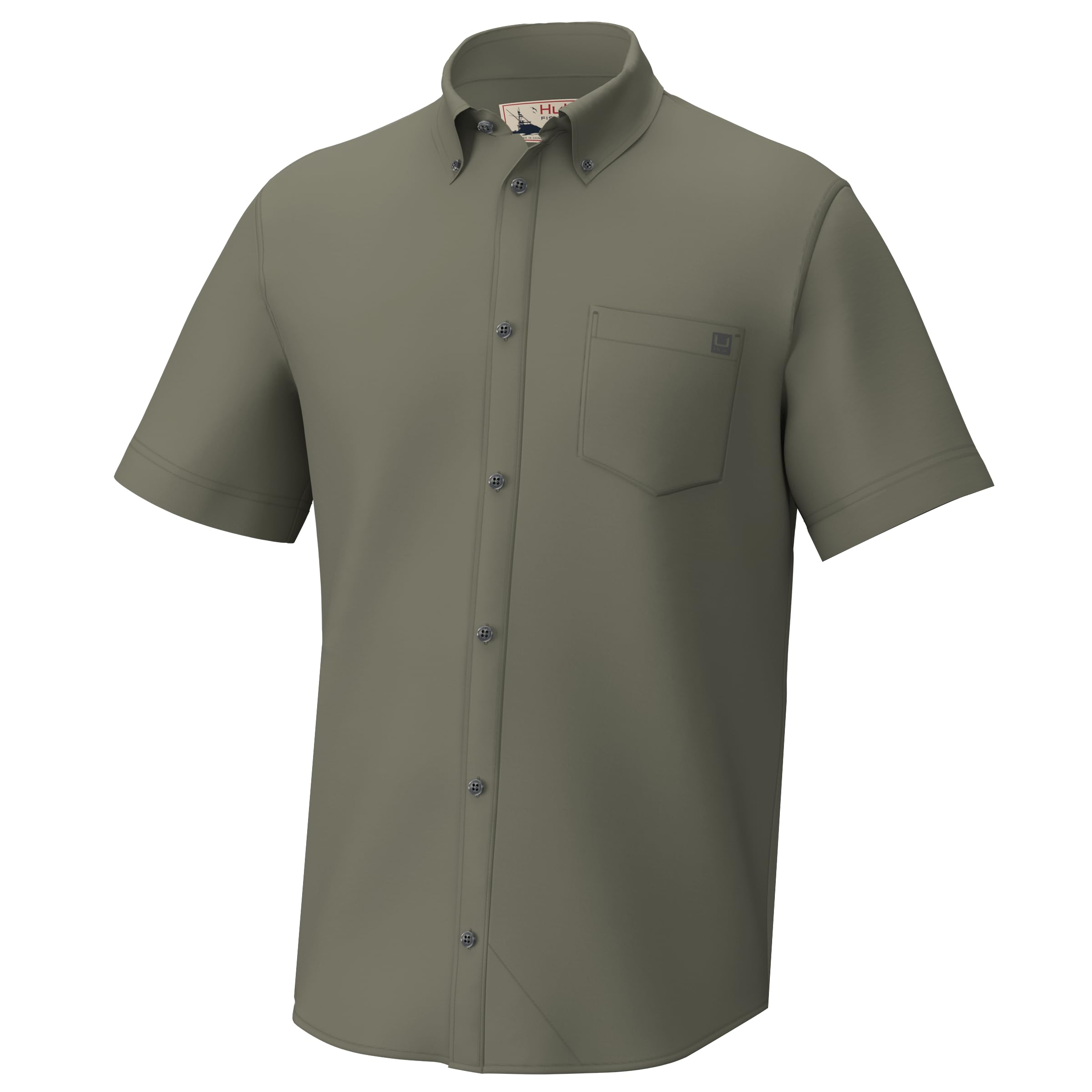 HUK Mens Kona Solid Short Sleeve Fishing Button Down Shirt