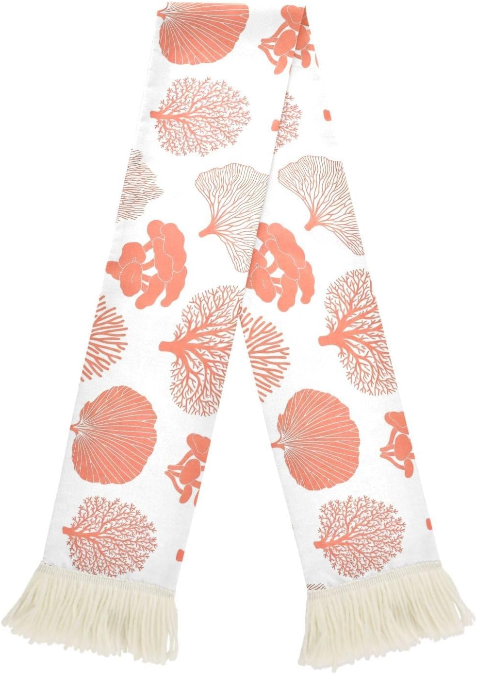 CHIFIGNO Coral Orange White Sports Fan Scarf with Fringe Ends, Soft Polyester Cheering Towel for Soccer Football Games, Quick Dry Sweat Absorbent Rally Scarf