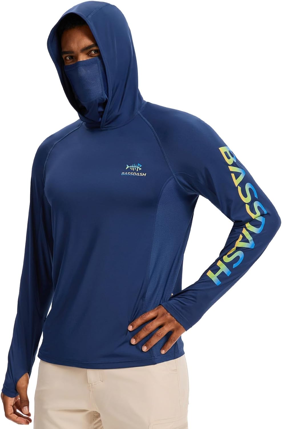 BASSDASH Men’s UPF 50+ Graphic Fishing Hoodie Shirts with Mask Pocket UV Long Sleeve Moisture Wicking FS47M