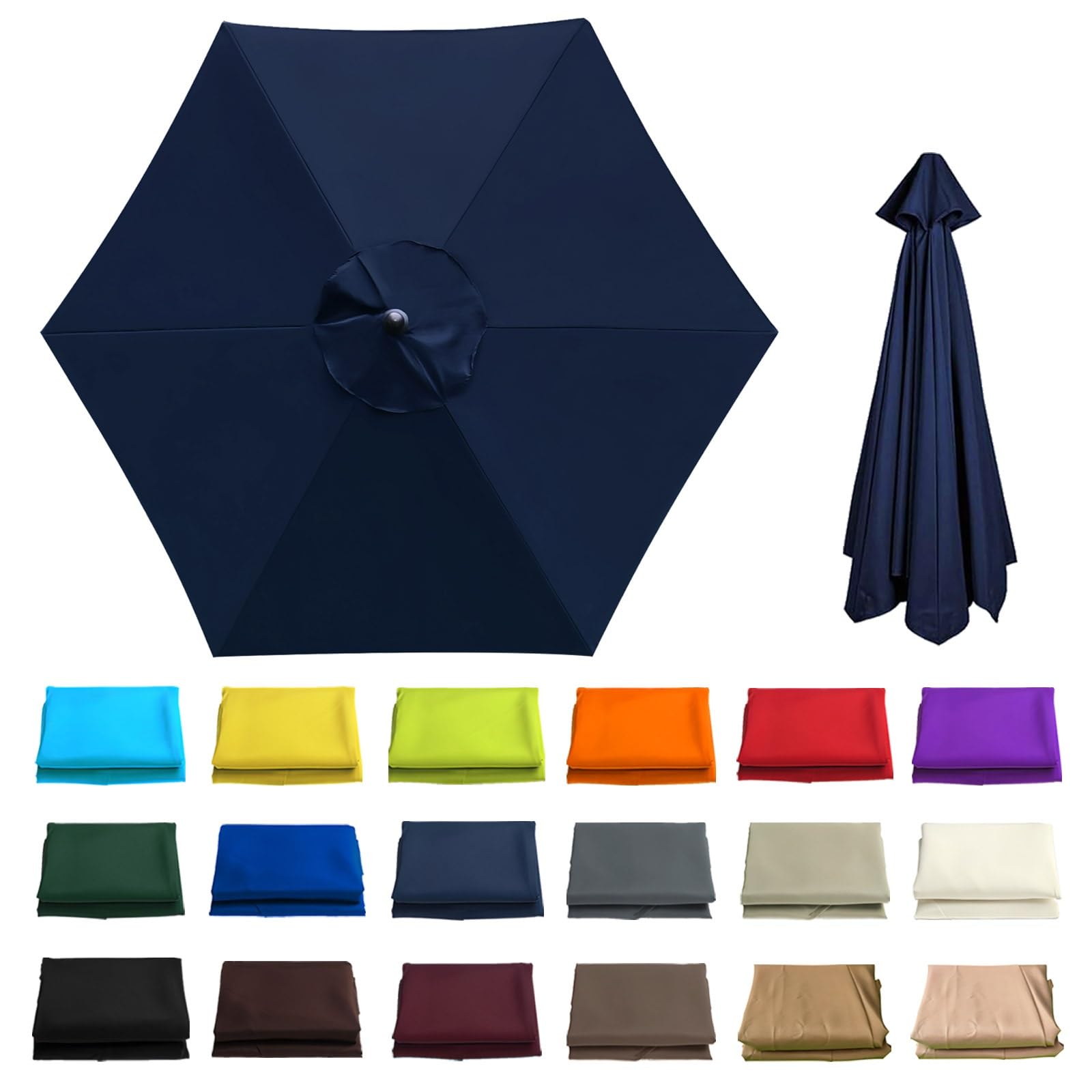 6.6/8.2/8.9/9.8Ft Outdoor Umbrella Canopy - Patio Umbrella Replacement - Replacement Canopy for 6 Ribs - Anti-ultraviolet - For Patio, Garden, Market, Pool - Not umbrella frame(Dark Blue,6 ribs: 3.0m/