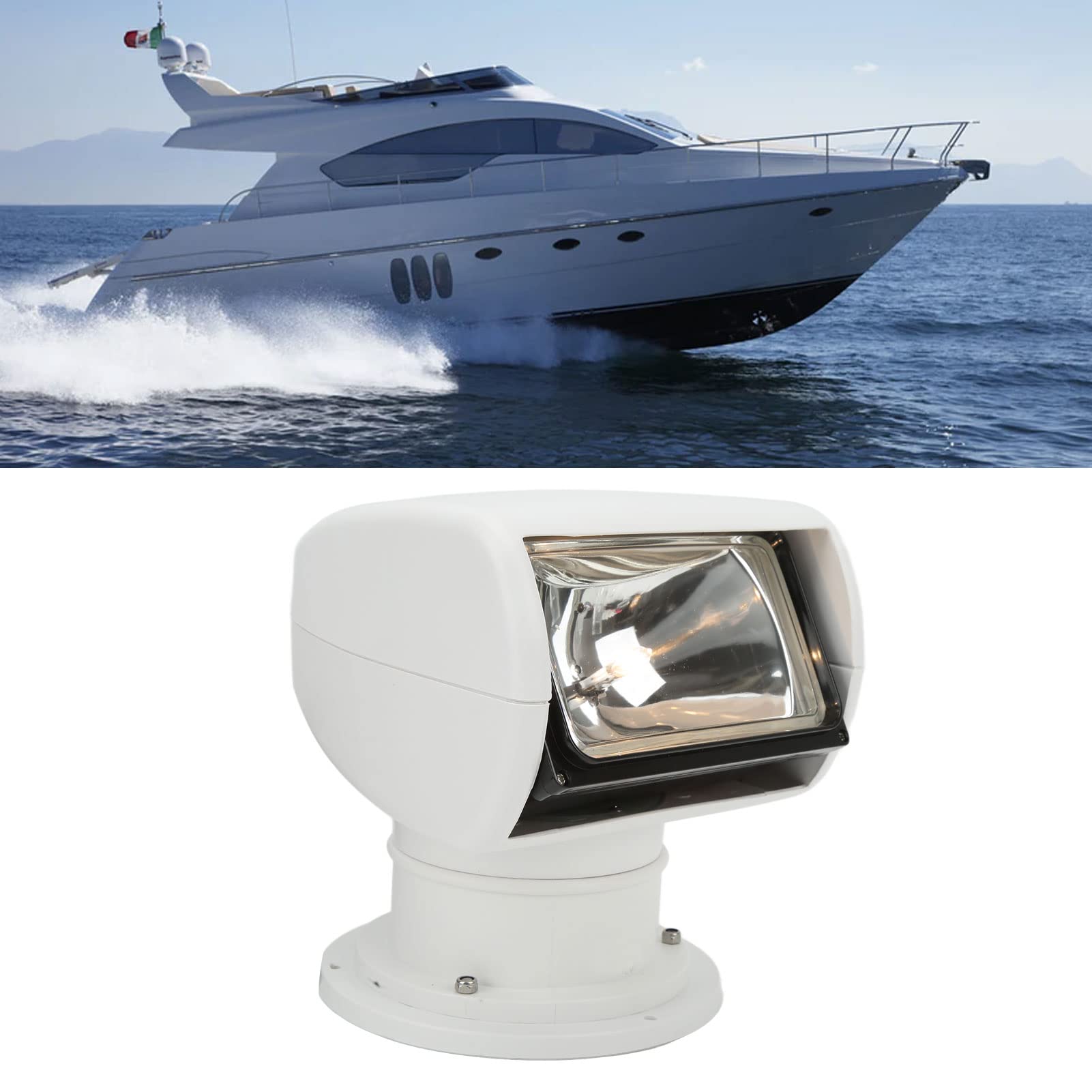 Faretto Telecomandato per Barca, Faro Telecomandato Girevole a 360 Gradi IP67 Impermeabile 100 W per Yacht Camion Auto Marine (DC12V)