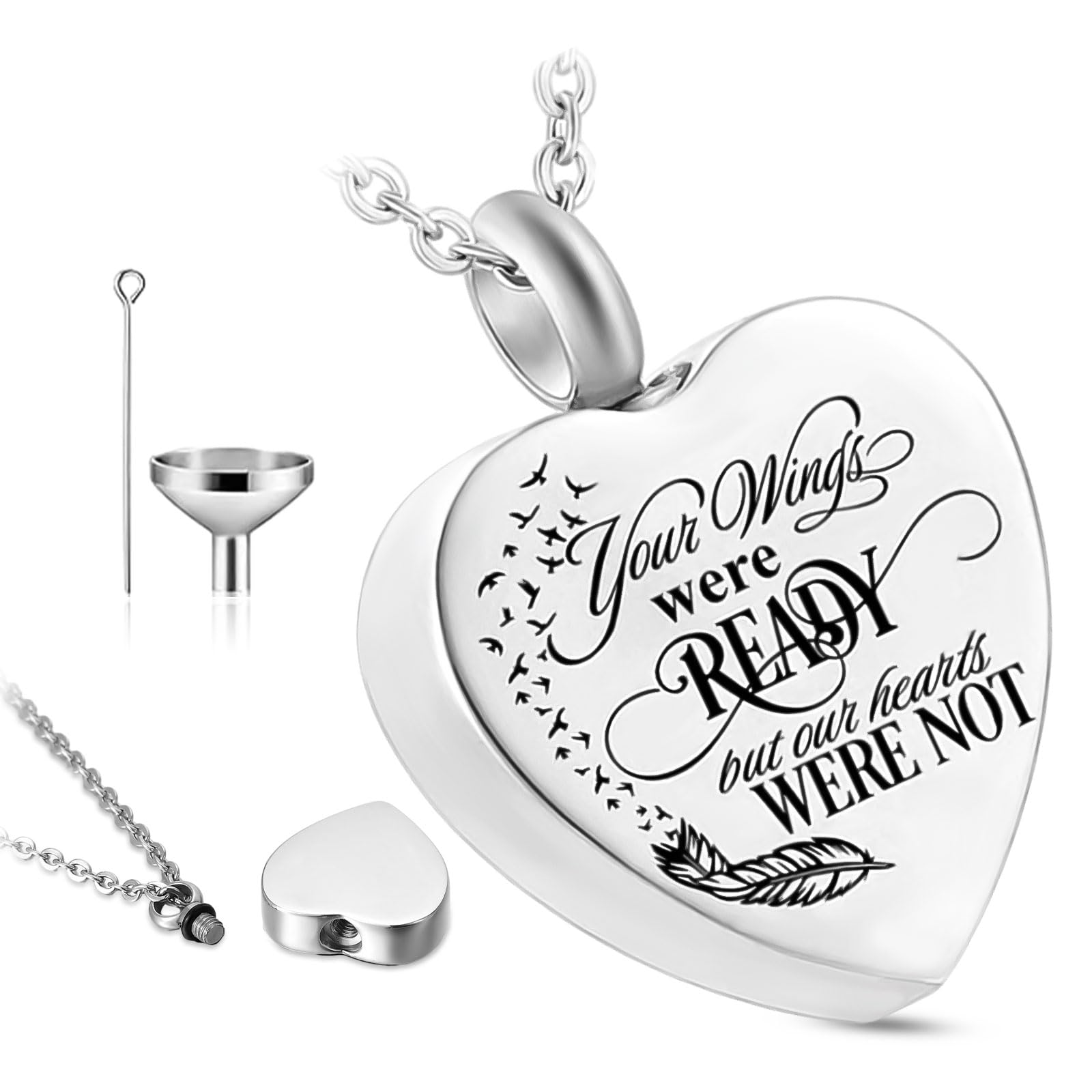 QESSUVNC Ashes Necklace Keepsake Locket, Personalised Urn Necklace for Ashes Stainless Steel Cremation Jewellery (Heart)