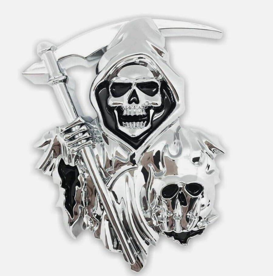 3D Grim Reaper Decal for Any Flat Surface - Chrome Car Decals - Truck or Car Stickers That Feature Custom Chrome Decal of Grim Reaper Skull