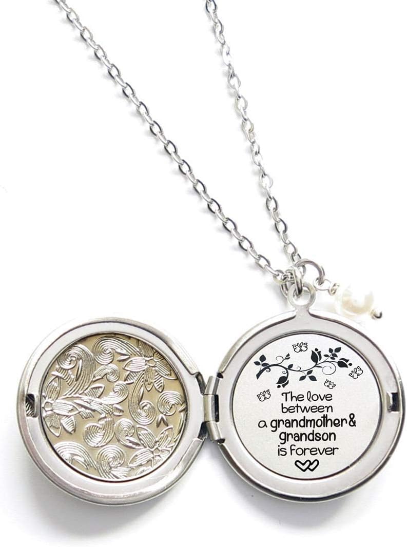 Grandma Gifts from Grandson - The Love Between a Grandmother and Grandson is Forever Hidden Message Long Locket Necklace