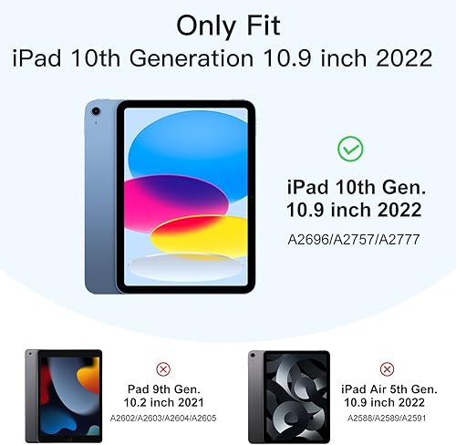 Miniatura 3 de Akkerds Funda compatible con iPad de 10.9 pulgadas 2022 con soporte para lápices, funda protectora delgada de triple soporte con parte trasera de