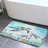 Vista 6 de Alfombras de baño con diseño de tortuga marina de acuarela, color azul, animales marinos náuticos, alfombras de baño subacuáticas, bonitas alfombras