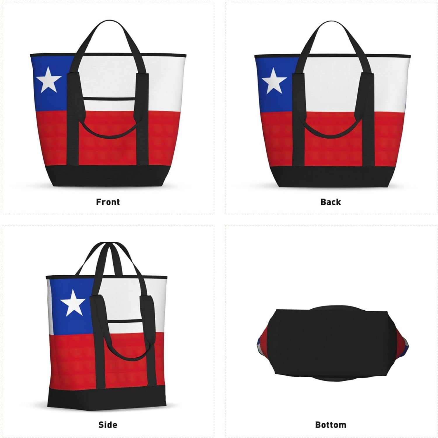Flag Of Chile Print Large Cooler Bag Tote Bag,Reusable Grocery Bag,Lunch Box Bag, For Picnic Beach Camping