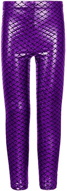 Fashion Oasis Dziewczęce legginsy syrenki z motywem ryby i łuski ze stretchem na mokre błyszczące spodnie dyskotekowe