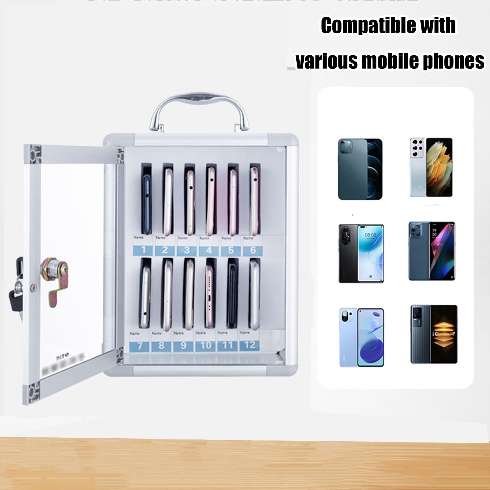 Mobile porta cellulare in alluminio con serratura, montaggio a parete, per scuole e aziende, supporto sicuro per 60 telefoni, perfetto per aule e uffici