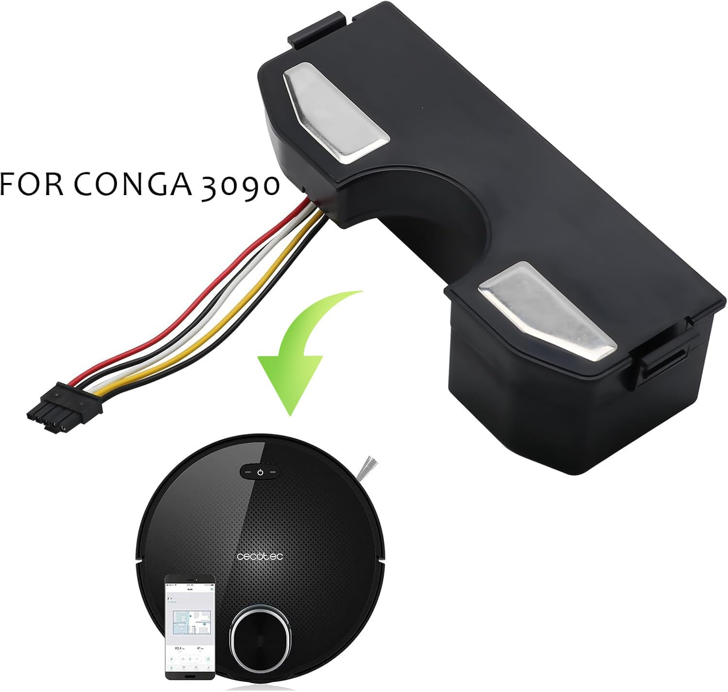 Batería de Repuesto 14.4V 3000mAh para Cecotec Conga 3090 3090 Laser 3091 3092, Compatible con 80628 05173, Batería Li-Ion con Carcasa Protectora y Conector