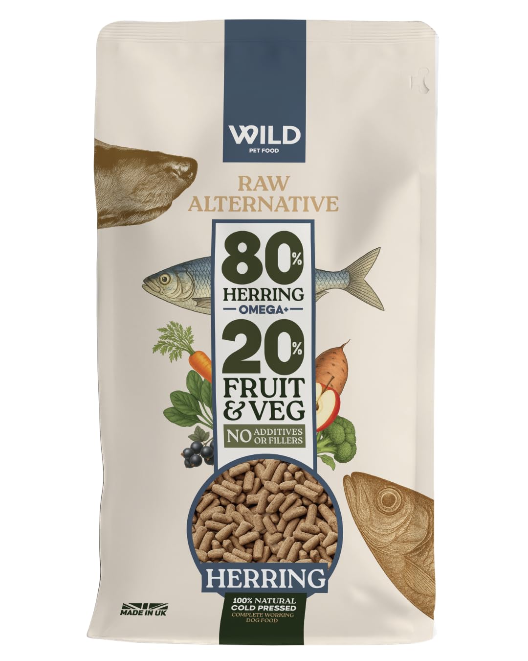 Wild Pet Food - Herring (6 kg) Dog Food Dry, Grain-Free and 80:20 Cold Pressed, Low Fat, High Protein and Nutritionally Complete - Hypoallergenic Dog Food, Gastrointestinal - Adult or Puppy