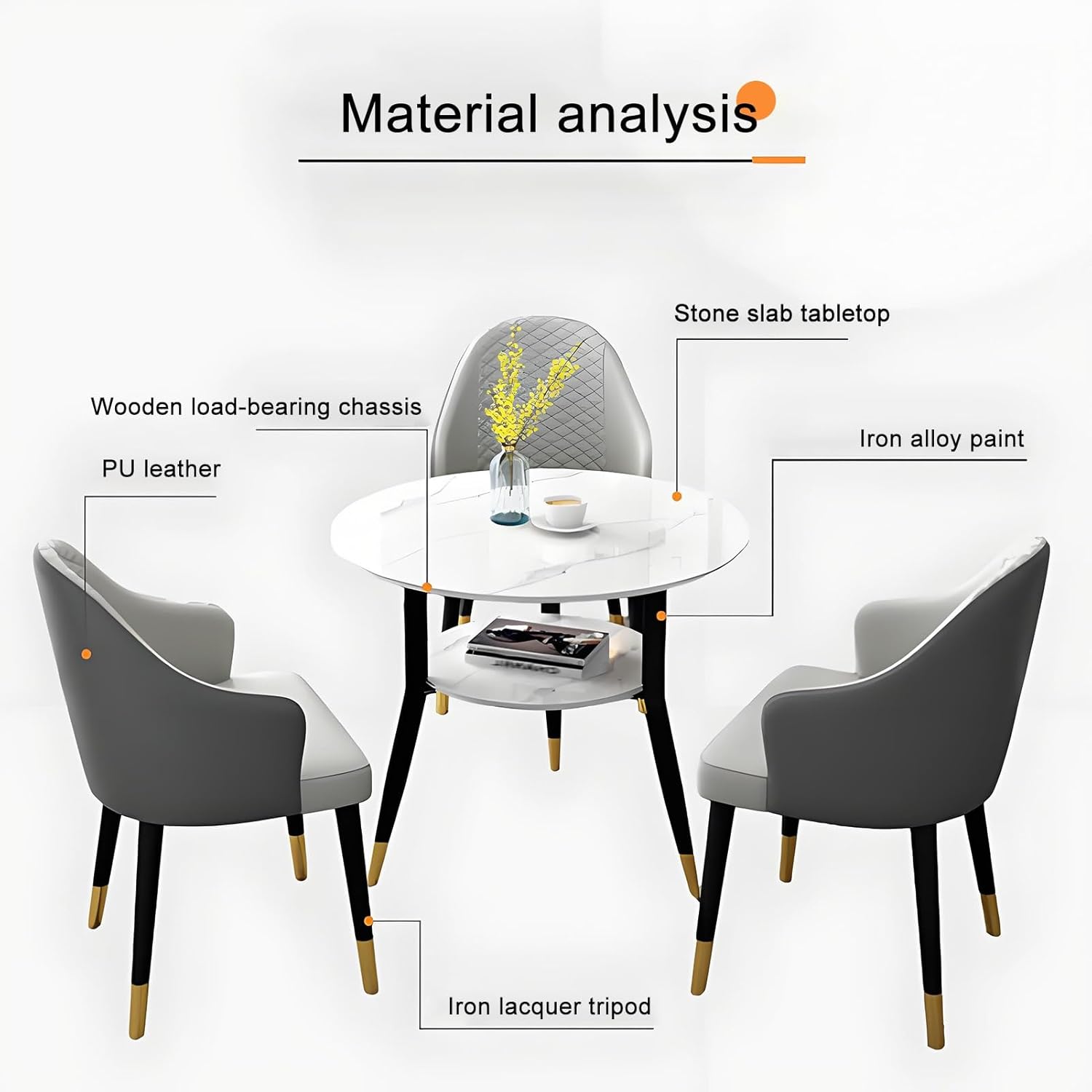 Office Reception Room Club Table and Chair Set, Business Dining Table Set, Dining Table and Chair Combination, for Living Room Balcony Leisure Table(Orange+Light Gray)