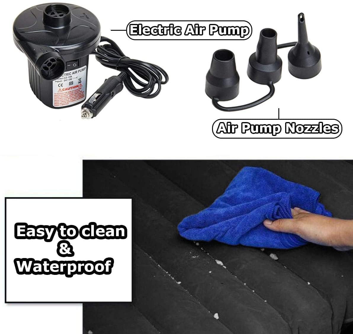 ELMVIA Multifunctional Inflatable Car Bed/Car Back Seat Sleeping Bed/Car Mattress for Travel/Bad for Car/Car Bed for Adults with Two Air Pillows, Car Air Pump and Repair Kit (Black)