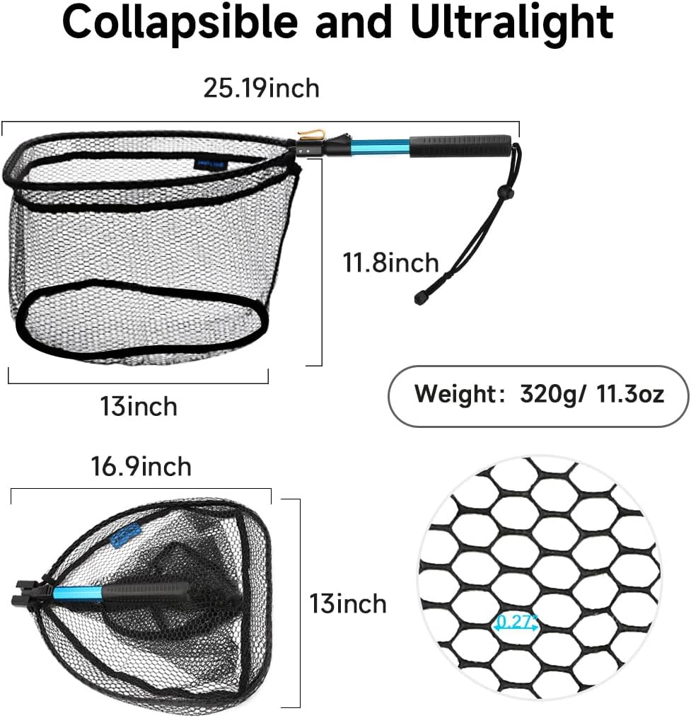 Floating Fishing Net - Collapsible Telescopic Pole Freshwater Saltwater Landing Net Trout Bass Steelhead Salmon Kayak Folding Rubber Coated Net Extend to 41inches : Sports & Outdoors