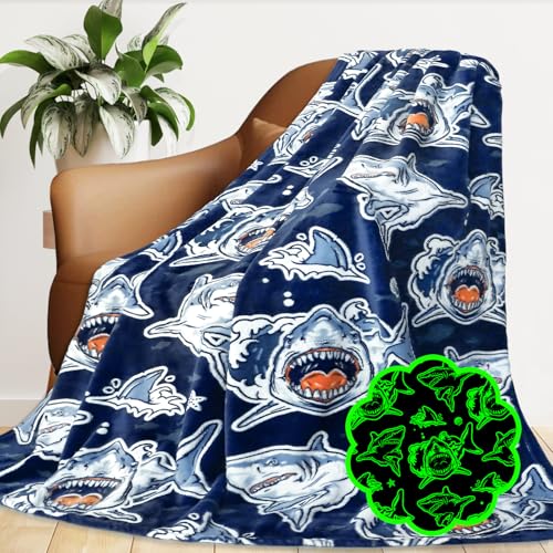 Image of Twin Blanket for Couch & Bed, Large Soft Warm Plush Fleece Shark Throw Blanket for Boys, Cute Funny Coastal Ocean Themed Decor for Bedroom Home Living Room, 60 inchx80 inch
