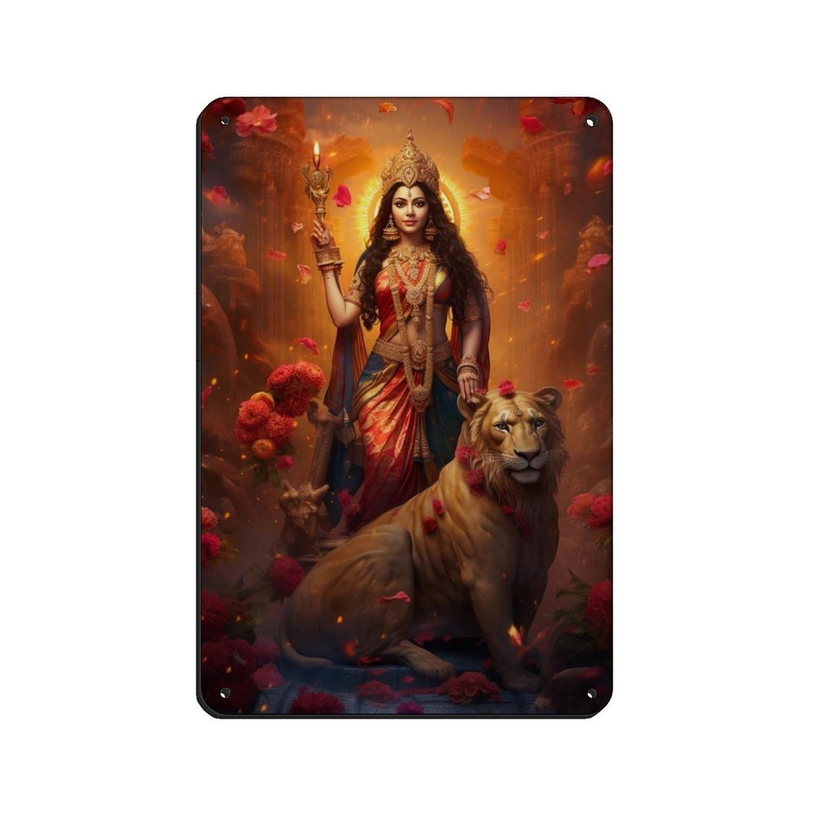 Durga Art, Hindu Art Retro Poster Metal Tin Sign Chic Art Retro Iron Painting Bar People Cave Cafe Family Garage Poster Wall Decoration 8x12inch(20x30cm)