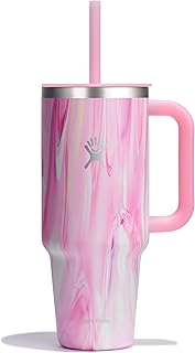Hydro Flask Travel Tumbler with Handle, Lid and Straw - Insulated Stainless Steel in 40 Oz Jelly Pink