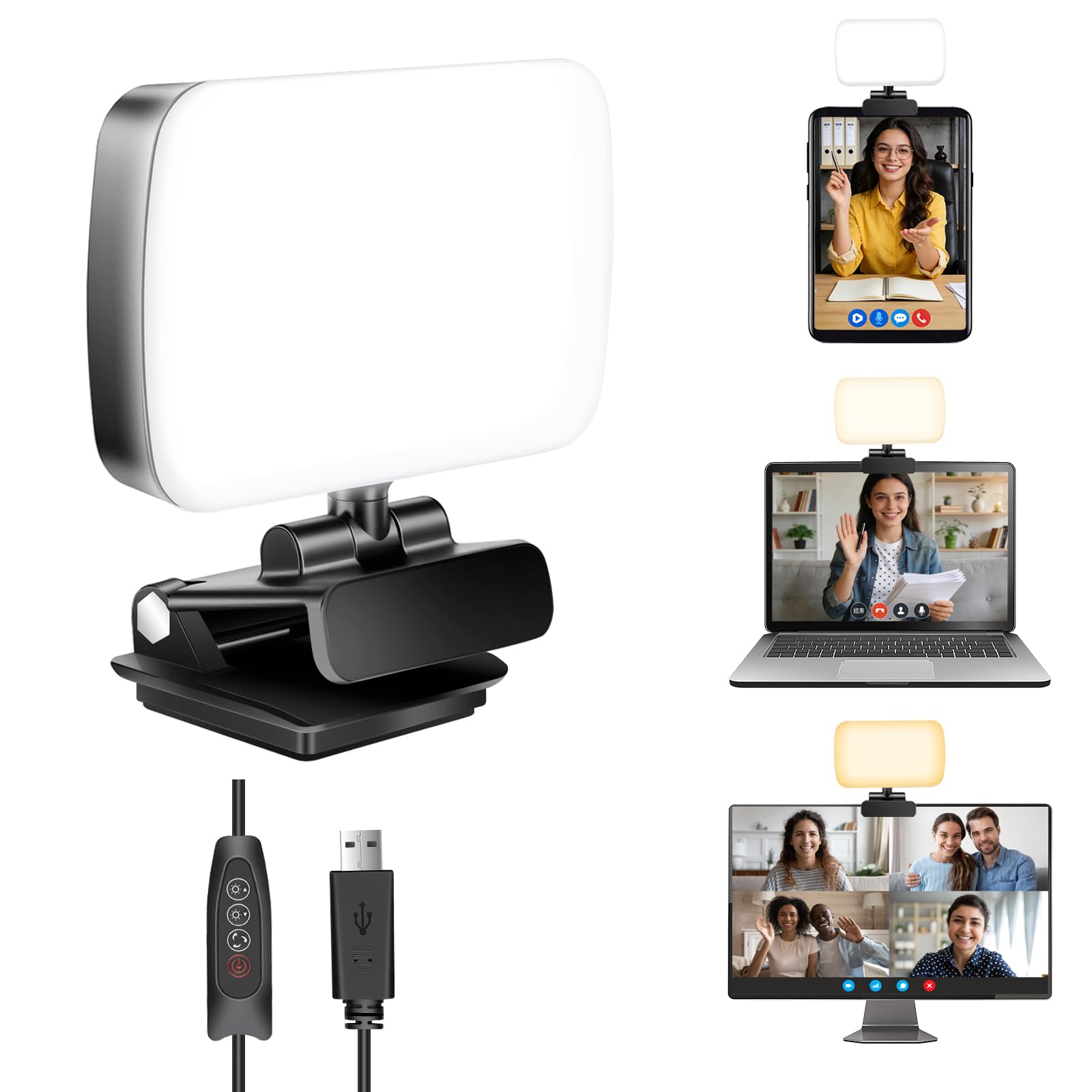 120 LED Lumière Vidéo Conference, 3 Modes d'éclairage ajustés, Clip Éclairage de Vidéoconférence 3000K-6500K, pour PC/Ordinateur Portable/Enregistrement Vidéo/TikTok/Réunions Zoom