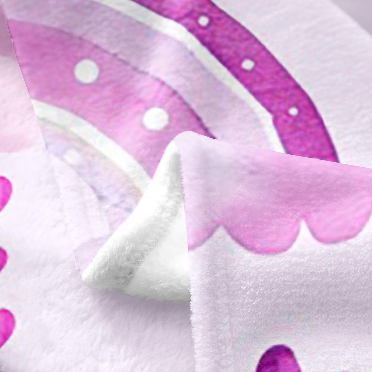 Cute Rainbow Fleece Blanket,Watercolor Purple Rainbow Sky Clouds Paint Bed Blanket for Kids Teens,Romantic Love Hearts Cartoon Flannel Blanket for Room Decor,Queen 90"x90"