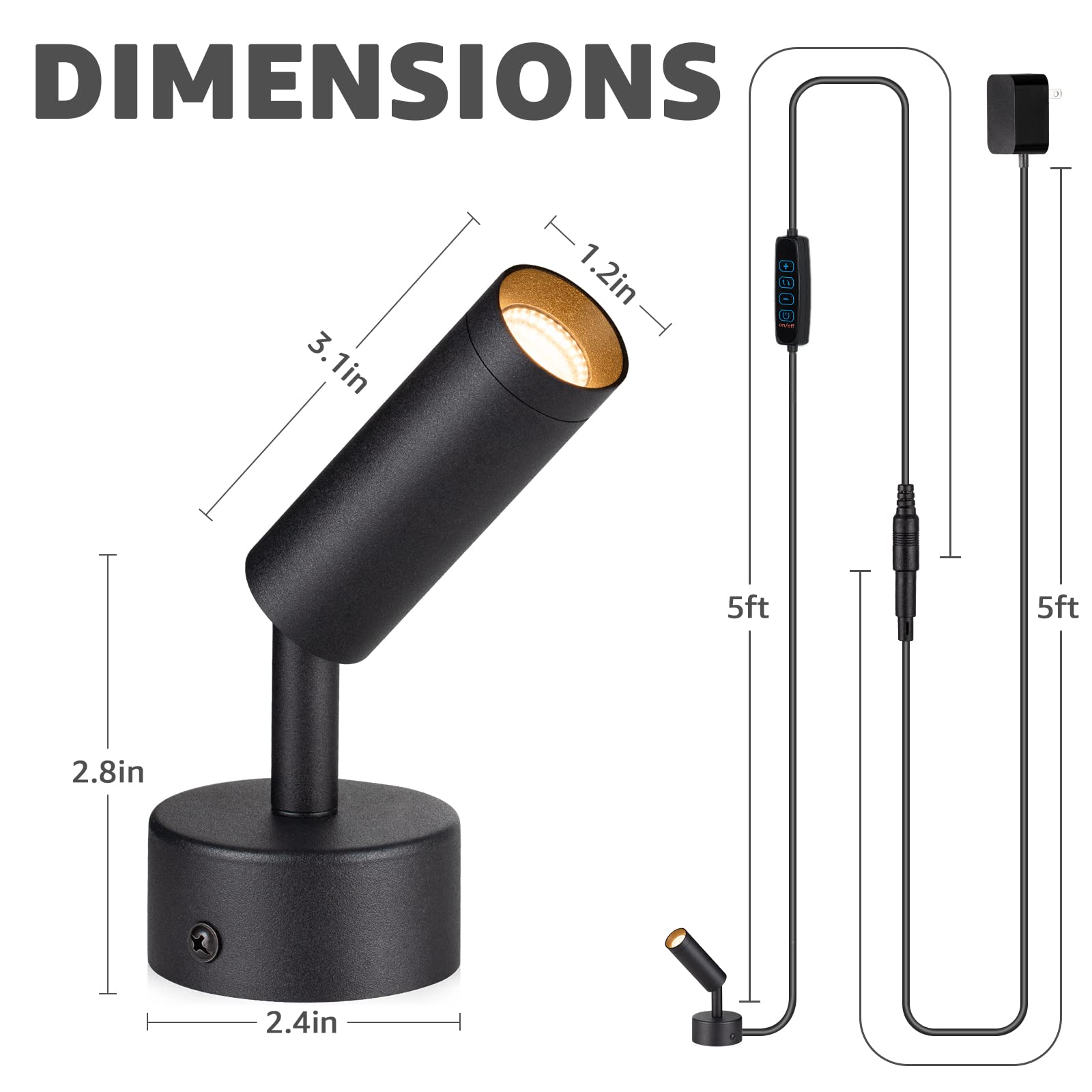 SUNVIE 2 Pack LED Spot Lights 3000K/4000K/5000K Adjustable Dimmable Floor Spotlight Lamp for Plants Decor 120V Uplighting for Artwork Wall Accent Lighting