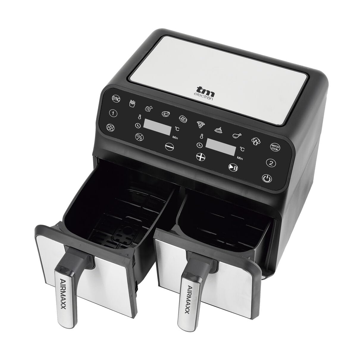 TM Electron TMPFR200 AIRMAXX freidora sin aceite con doble compartimento, capacidad de 8L en total (4L+4L), funciones SYNC y MATCHCOOK, revestimiento antiadherente, 8 programas, pantalla táctil, 1700W