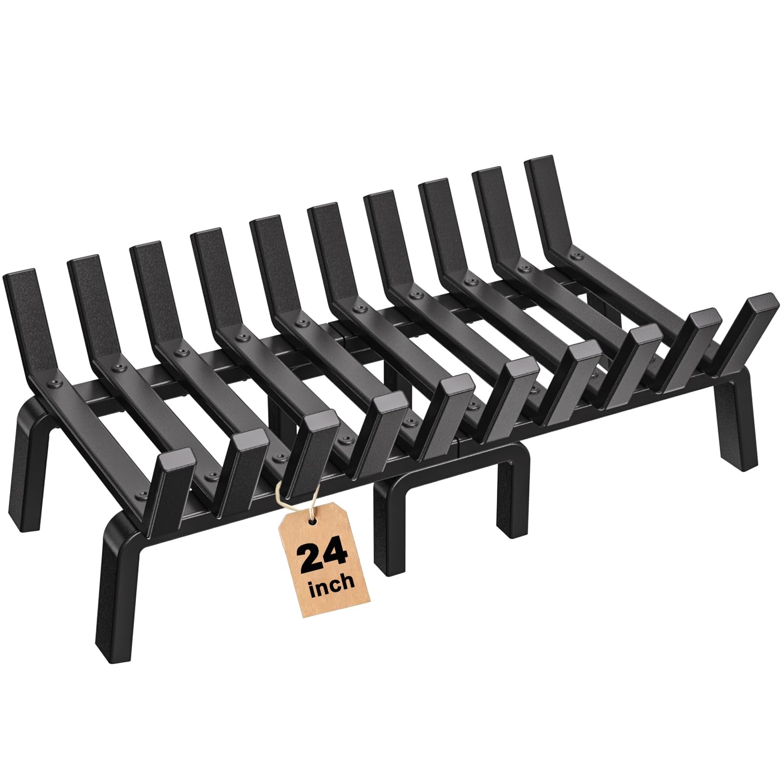 AMAGABELI GARDEN &amp; HOME Fireplace Grates 24 Inch Heavy Duty 8 Legs Anit-sag Log Holder Wrought Cast Iron Firewood Burning Rack Solid Steel for Fire Pit Camping Kindling Tools Wood Stove Accessories