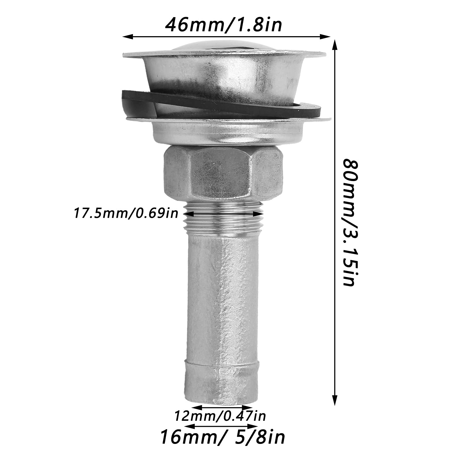 5/8in Thru Hull Fuel Tank Vent 316 Stainless Steel Marine Fuel Vent with Mounting Gasket Boat Hardware for Ship Yacht