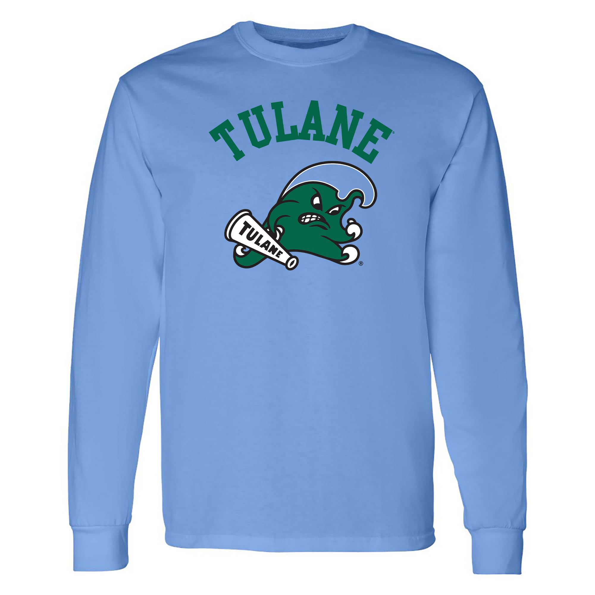 NCAA Officially Licensed College - University Team Color Arch Logo Long Sleeve, Tulane Green Wave Carolina Blue, M