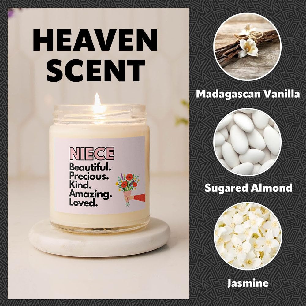 Niece Gifts - Luxury Soy Wax Candle - Vanilla, Jasmine, Sugared Almond - Makester, Light - Image 4