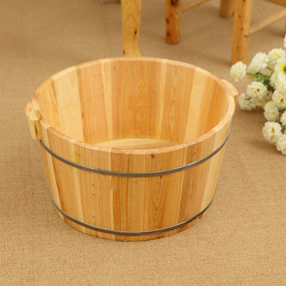 Secchio per Pediluvio in Legno Naturale, Botti di Legno Bacino per Pedicure 21 Cm Pediluvio Fondo Piatto Lato Singolo Pediluvio Barile Pino Decorazione Regalo Comfortable Anniversary