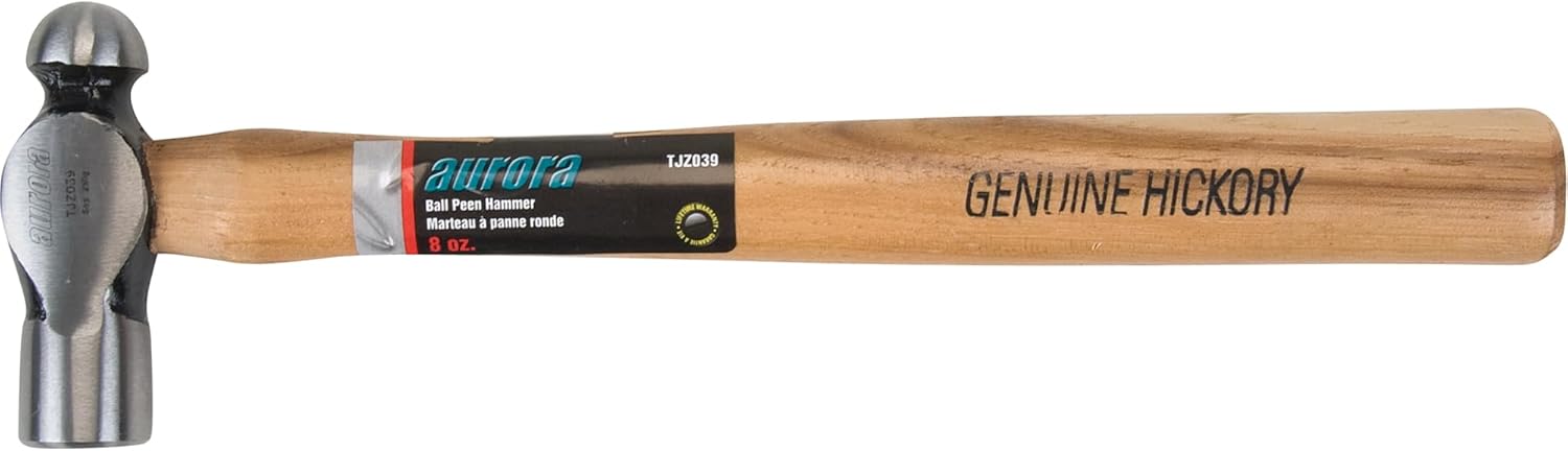 Ball Pein Hammer, 8 oz. Head Weight, Plain Face, Wood Handle