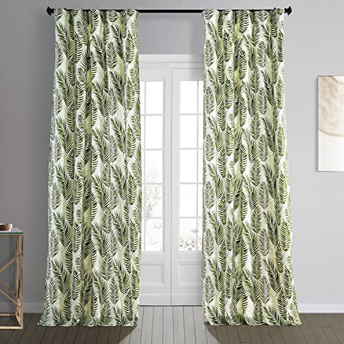 HPD Half Price Drapes Cotton Printed Luxury Floral Curtains 108 Inches Long (1 Panel) Room Darkening Window Curtains for Bedroom & Living Room, 50W x 108L Green Botanical Leaves