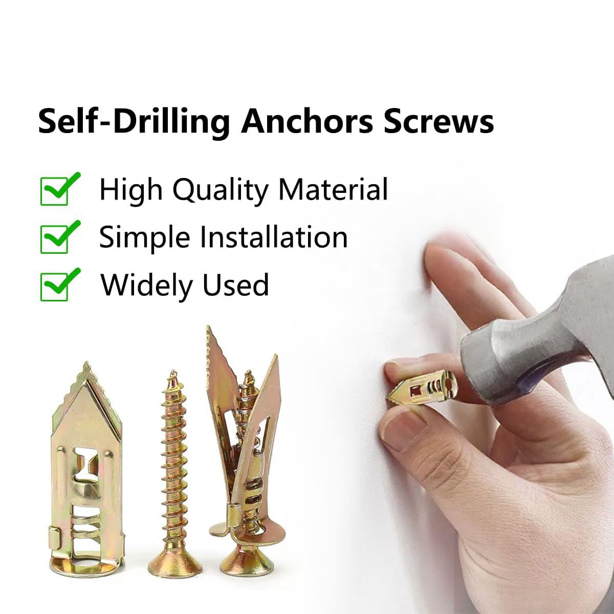 Self-Drilling Anchors, 3 Sizes 60 Pcs Metal Screw Ancors Kit and Screws for Heavy Duty, No Drill and Holes in Wall