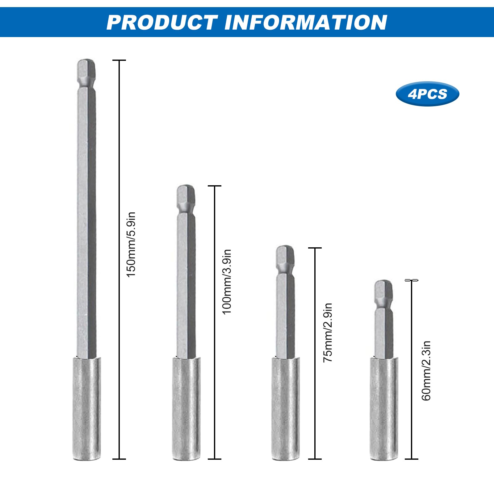 Magnetic Drill Bit Extension Holder, 60mm 75mm 100mm 150mm Magnetic Screwdriver Bits Holder with 1/4" Hex Shank for Screwdriver Drill - Image 2