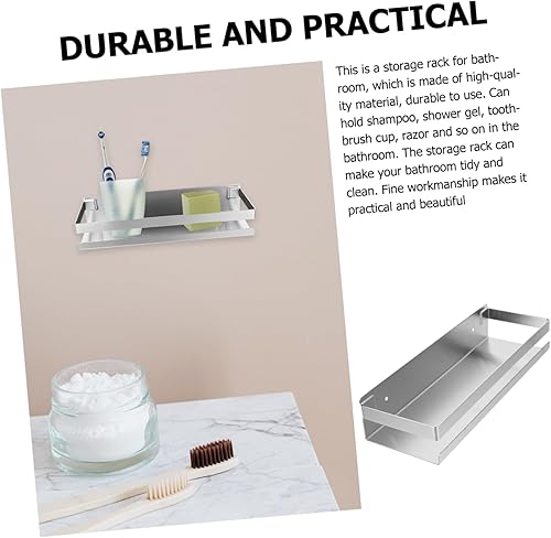 Miniatura 2 de Cabilock Estante de almacenamiento montado en la pared de acero inoxidable para cocina y baño, fácil instalación, estantería de perforación para