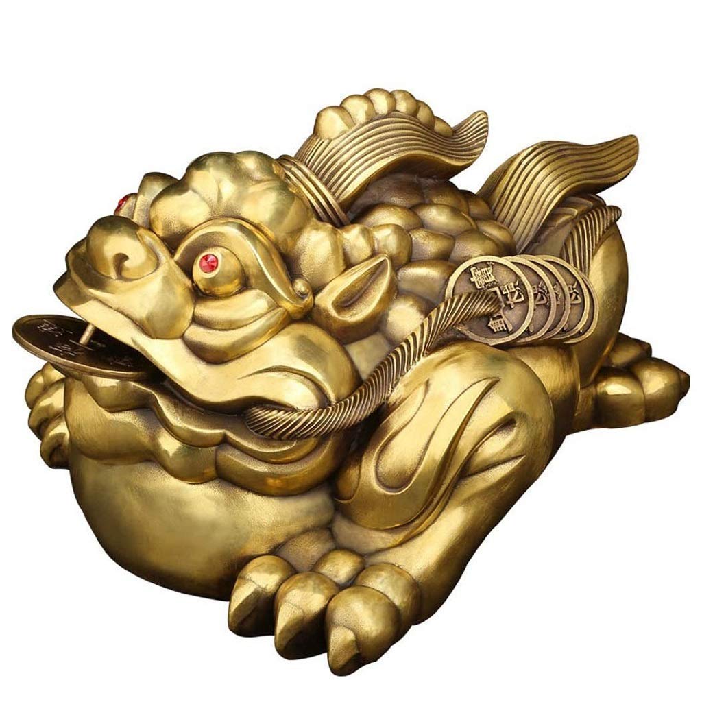 SnamicE Ornaments Brass Money Frog Statues Decoration Lucky Chinese Toad with Coin Three Legged Wealth Traditional Frog Money Toad Sculptures,