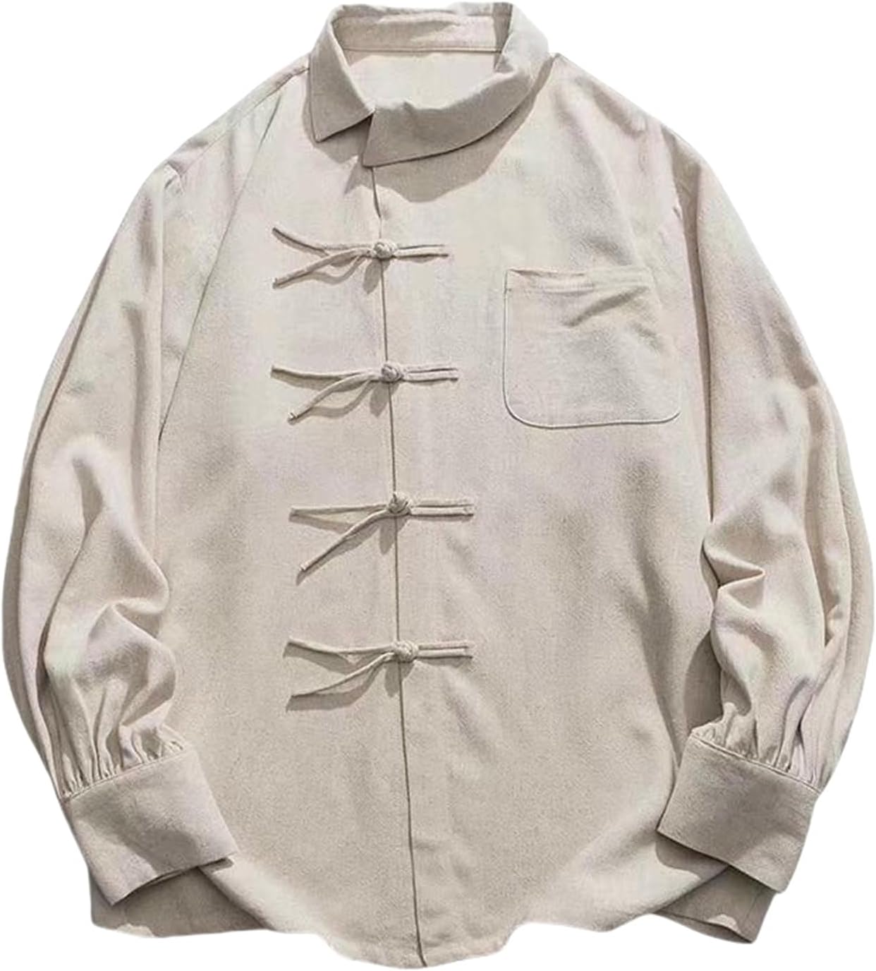 Men's Spring Autumn Retro Chinese Style Tang Suit Cotton Linen Loose Fit Frog Button Oblique Collar Shirt