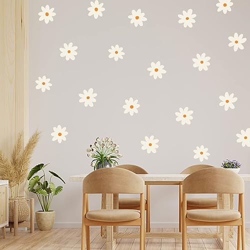 Miniatura 6 de iinuu Calcomanías de pared bohemias con margaritas para despegar y pegar, calcomanías de pared de flores de vinilo estéticas para el hogar