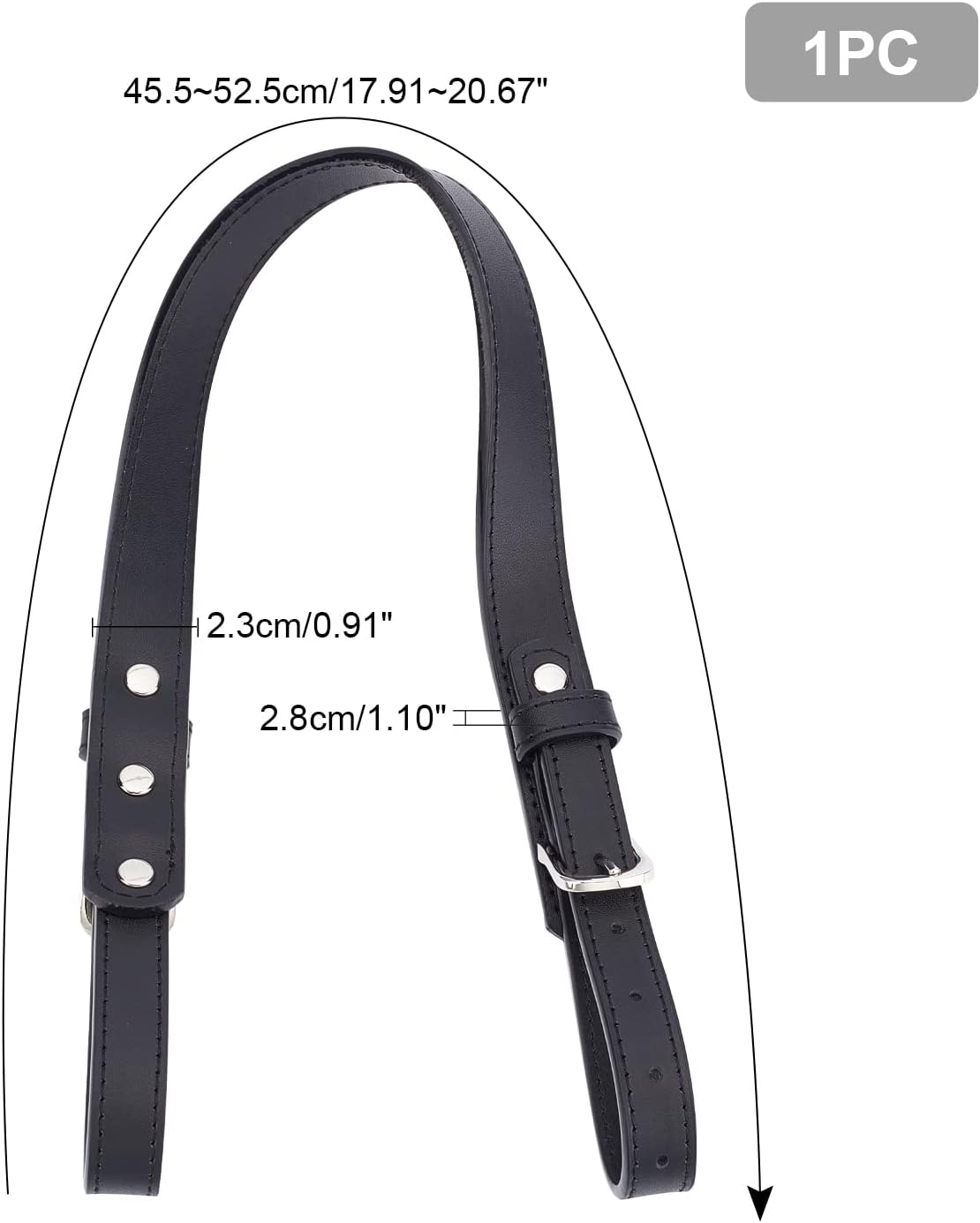 WADORN Leather Purse Strap Replacement, 17.9 Inch Adjustable Handbag Handles Strap Cowhide Leather Bag Handles DIY Bag Purse Making Accessories for Satchel Tote Crossbody Bag, Black - Image 3