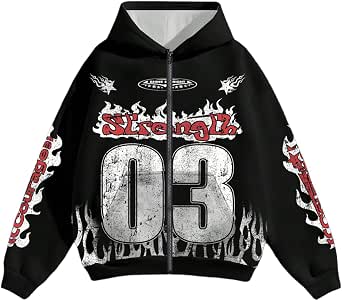 SOLY HUX Men's Y2k Number Graphic Zip Up Hoodie Sweatshirt Gothic Long Sleeve Hooded Casual Jacket Streetwear