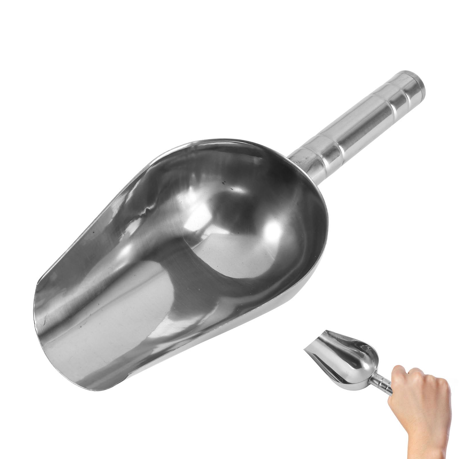 POPETPOP Stainless Steel Pet Food Scoop 1.50 Cup Dog Food Scoop 8.26 Inch Metal Shovel for Dry Candy Nuts Flour Popcorn Beans Kitchen and Pet Use