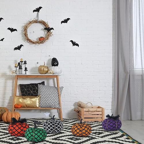 Miniatura 3 de Calabazas artificiales de Halloween, tela de algodón, calabazas de punto, color naranja y morado, centro de mesa de otoño para granja, cosecha de