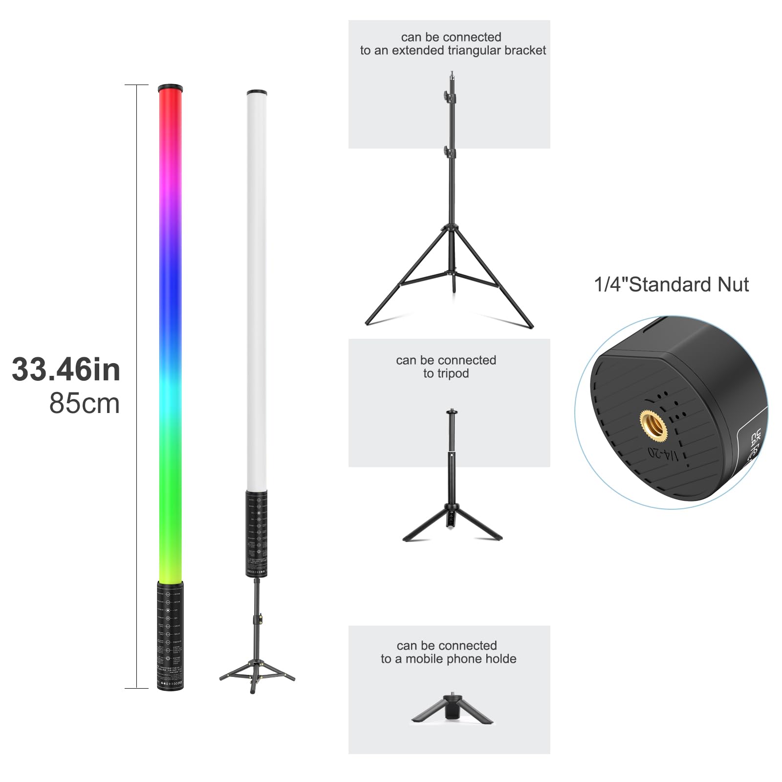 LUXCEO 4 stuks 85 cm led-videolichtstaaf Mood1 met statief